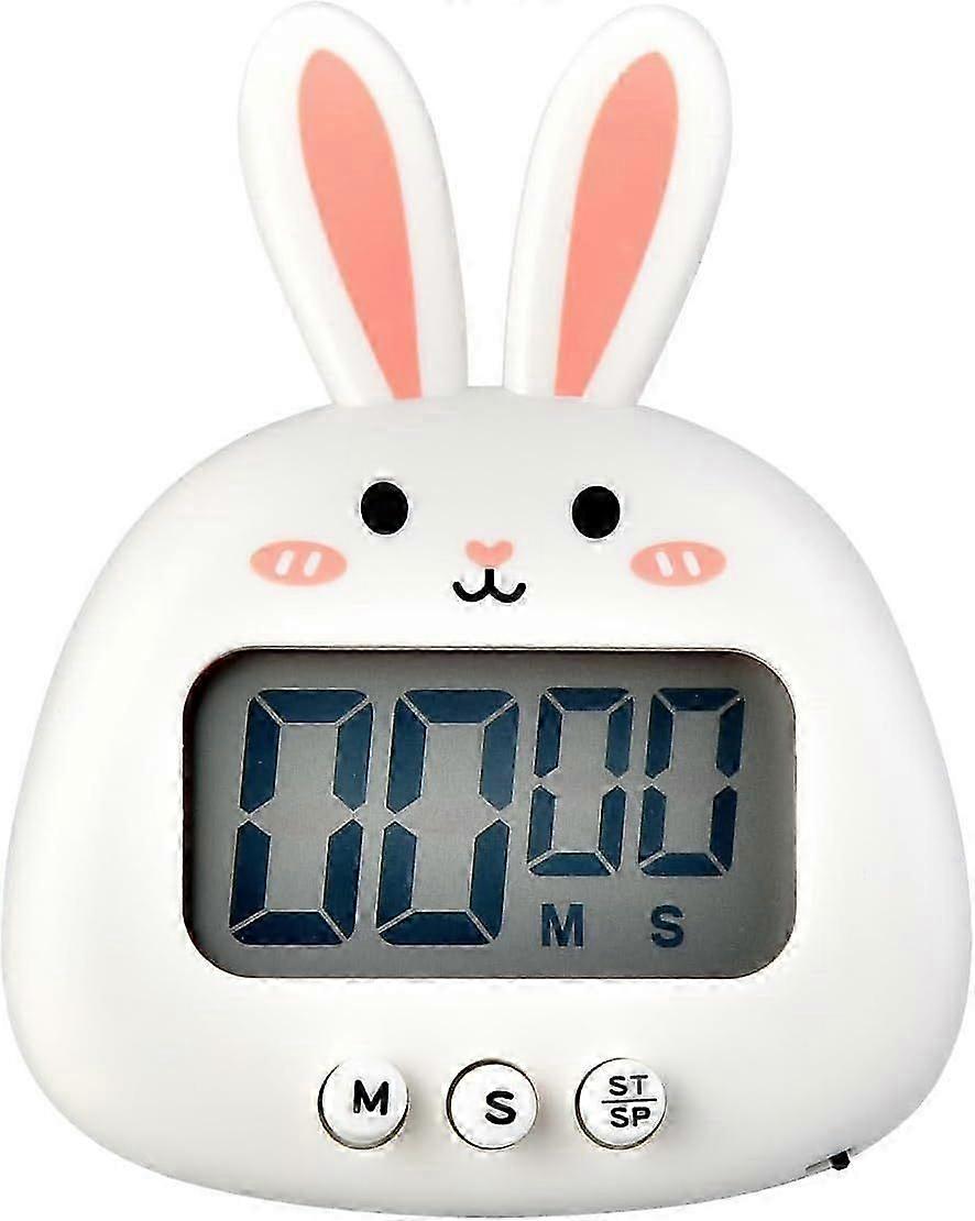 Cute Rabbit Kitchen Timer Large Screen Digital Magnetic Stopwatch with Clock Countdown Mini Cooking Timer (No Battery) White