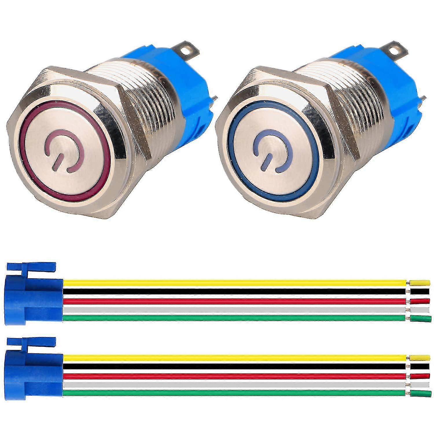 LED Illuminated 2pcs Push Button Switch 220V-230V/5A Waterproof 16mm
