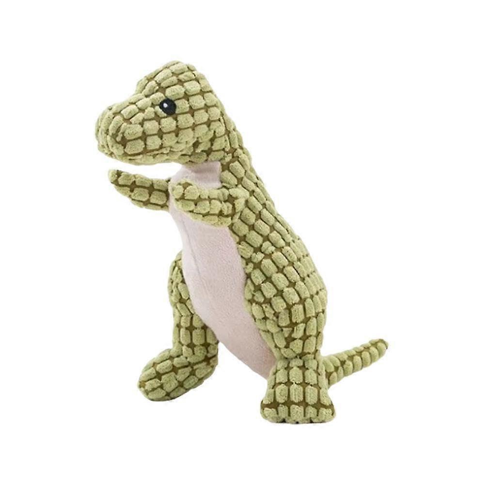Dog Plush Squeaky Chew Toy for Aggressive Chewers, Interactive Green Dinosaur Stuffed Toy, Durable Training Play 1 Pack