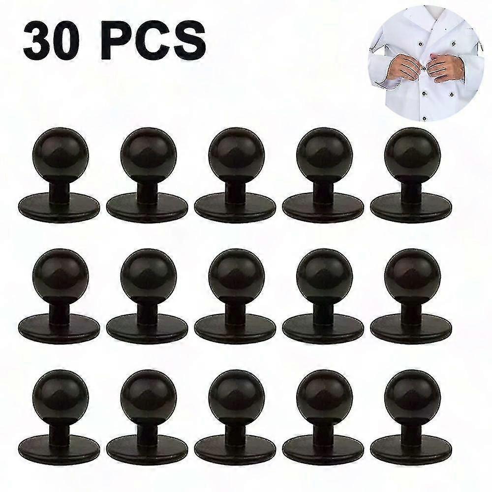 Black Round Buttons for Chef Jackets - 30pcs, 11mm Head Diameter