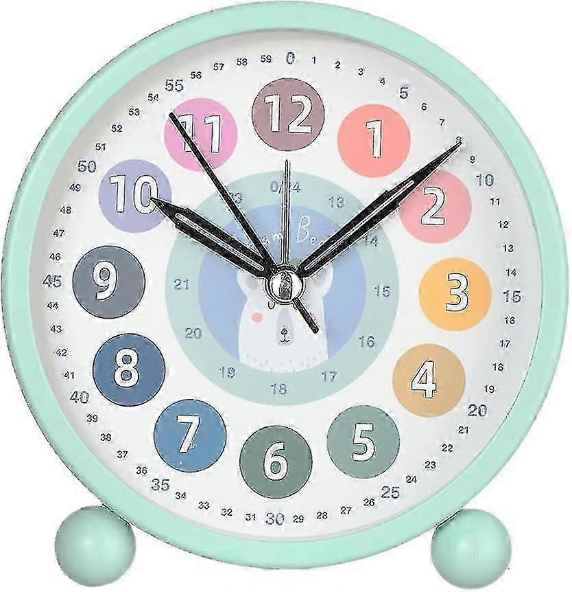 Wake-Up Learning Clock for Kids of All Ages, Silent 4-Inch Table Clock with Analog Display & Green Design, Battery-Powered for Bedrooms