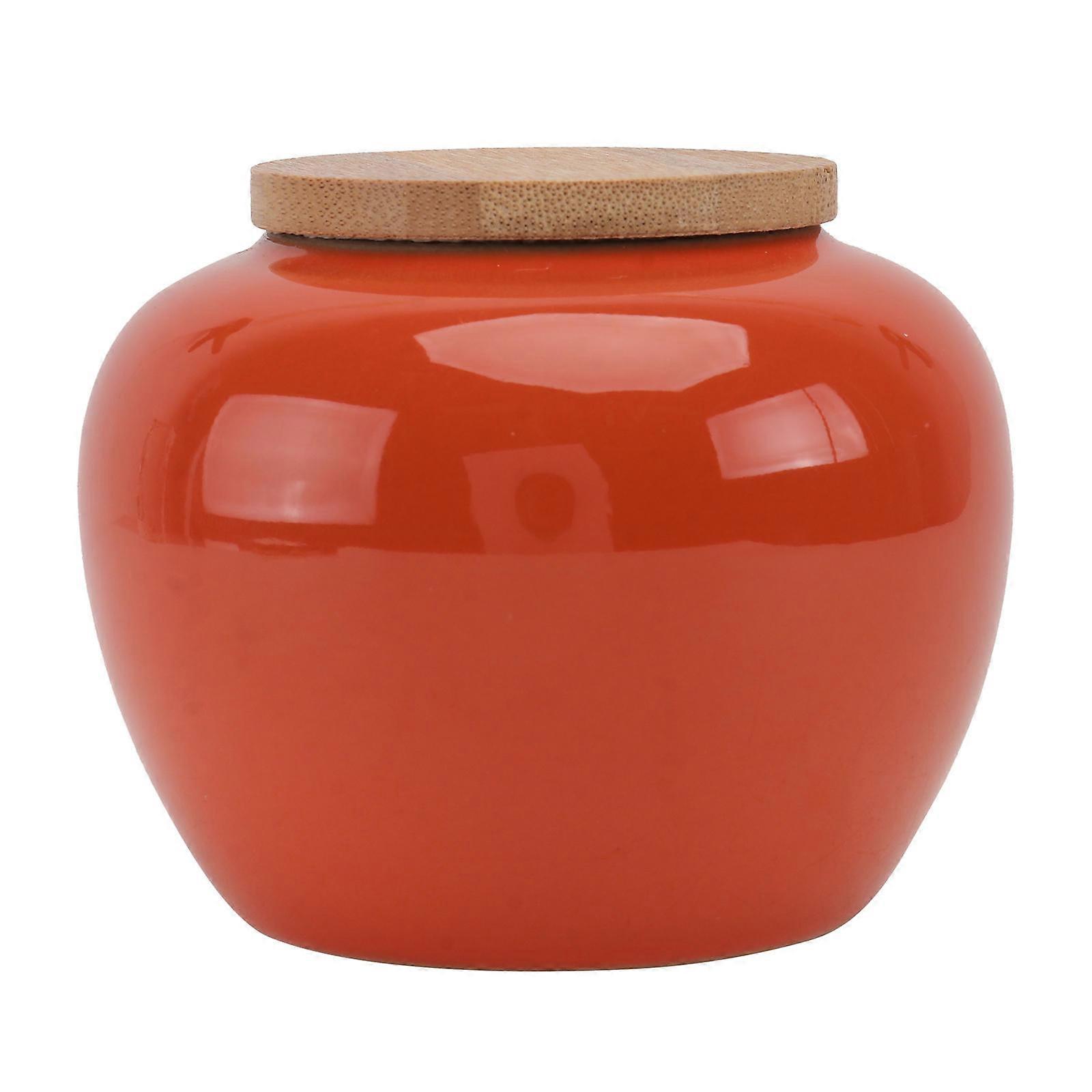 Retro Ceramic Storage Jar with Smooth Mouth and Bamboo Lid for Home Use Orange