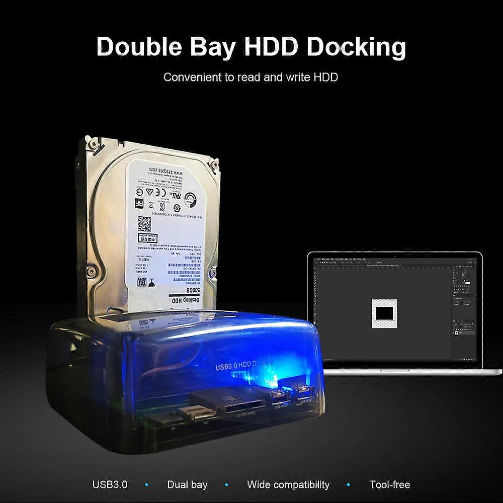 Hard Drive Docking Station USB 3.0 to 2.5/3.5inch IDE&SATA Ports Hard Disk Case Dual Bay HDD SSD Fast Speed Tool-free Installation (Not Inclube Hard 