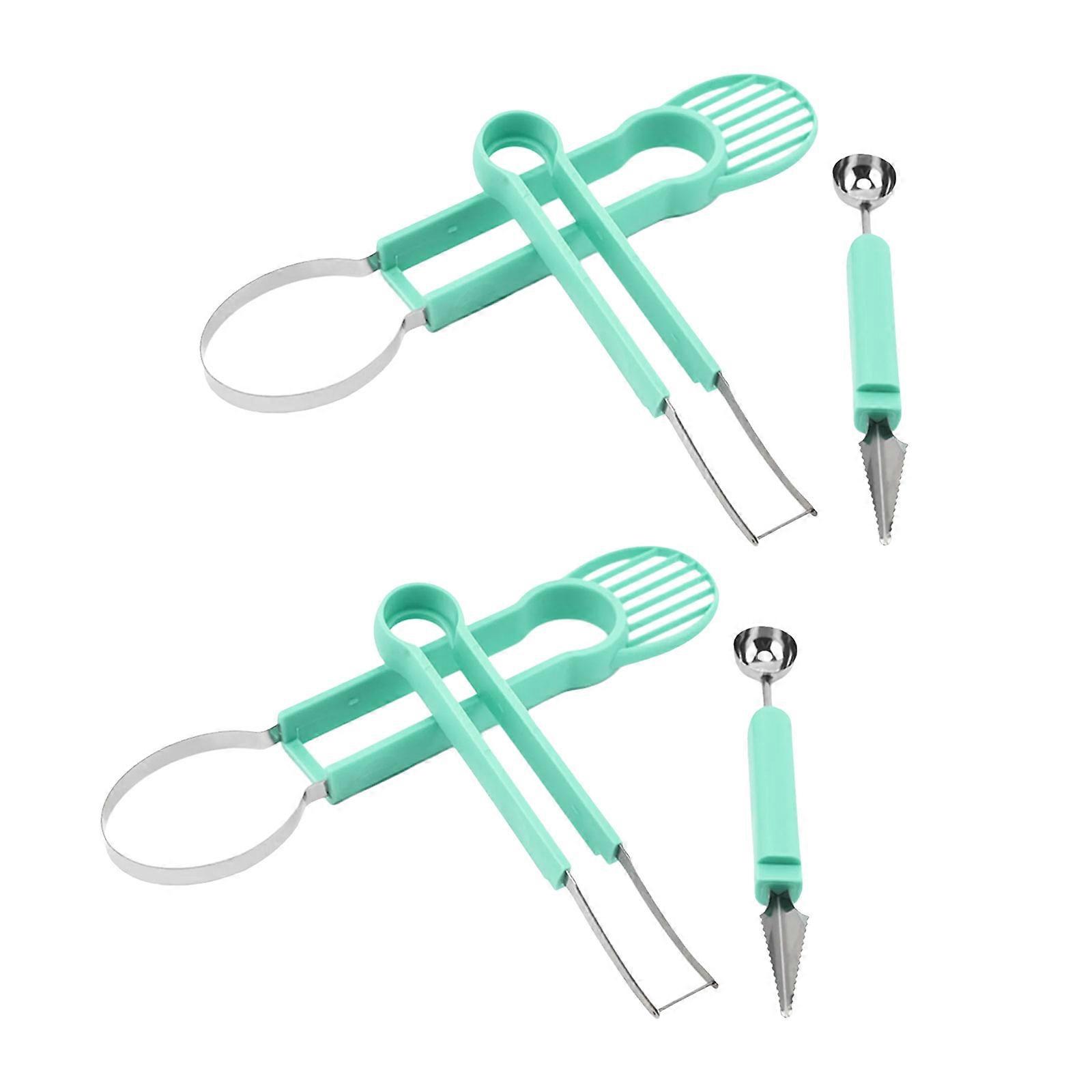 Ergonomic Handle Melons Baller Tool Watermelon Cutter Rustproof Stainless Steel Duals Head Fruit Preparation Utensils  Green