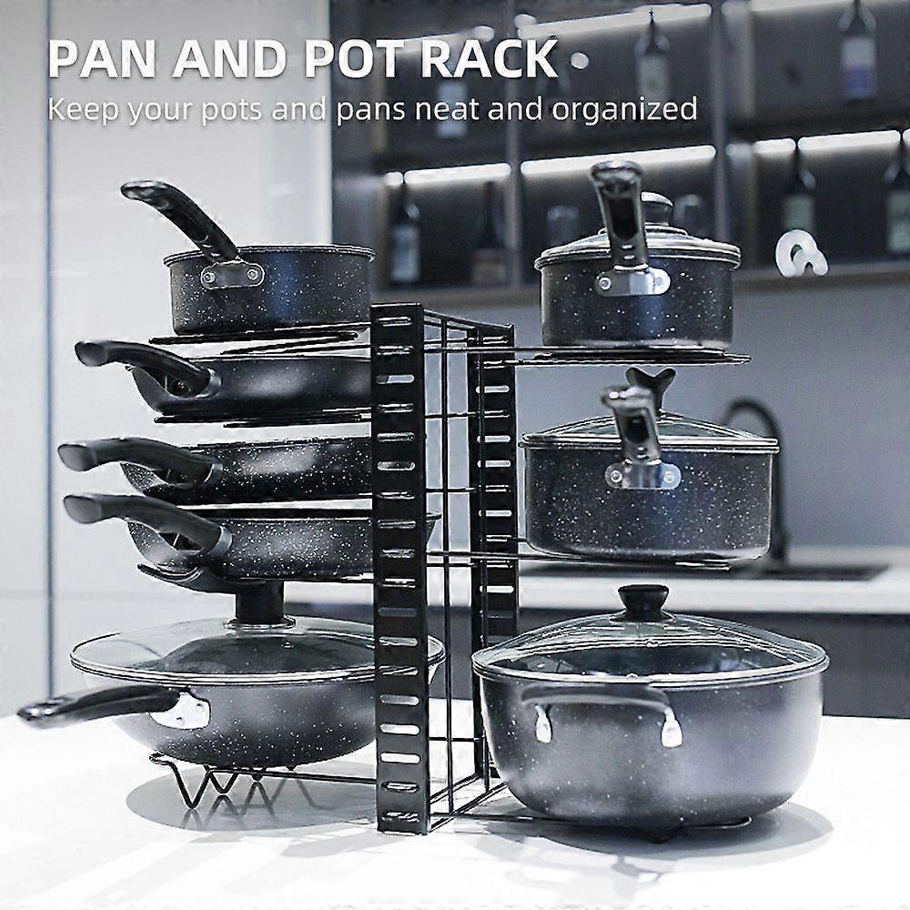 8 Tier Pot and Pan Rack Pot Organizer with 3 DIY Methods Metal Rack for Kitchen Cabinet Organization and Storage