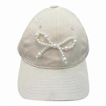 Parel versierde boog baseballpet voor vrouwen - 3D boogontwerp casual sporthoed voor lente zomer - ademende witte hoed voor volwassenen