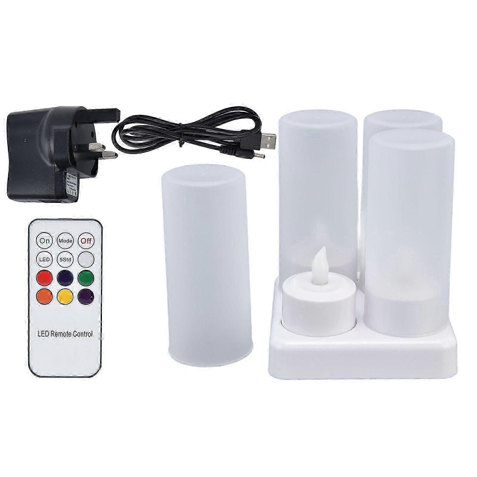Rechargeable LED Flickering Flameless Candles Colorful Tea Light with Remote Control and Charging Base for Parties 100240VUK Plug