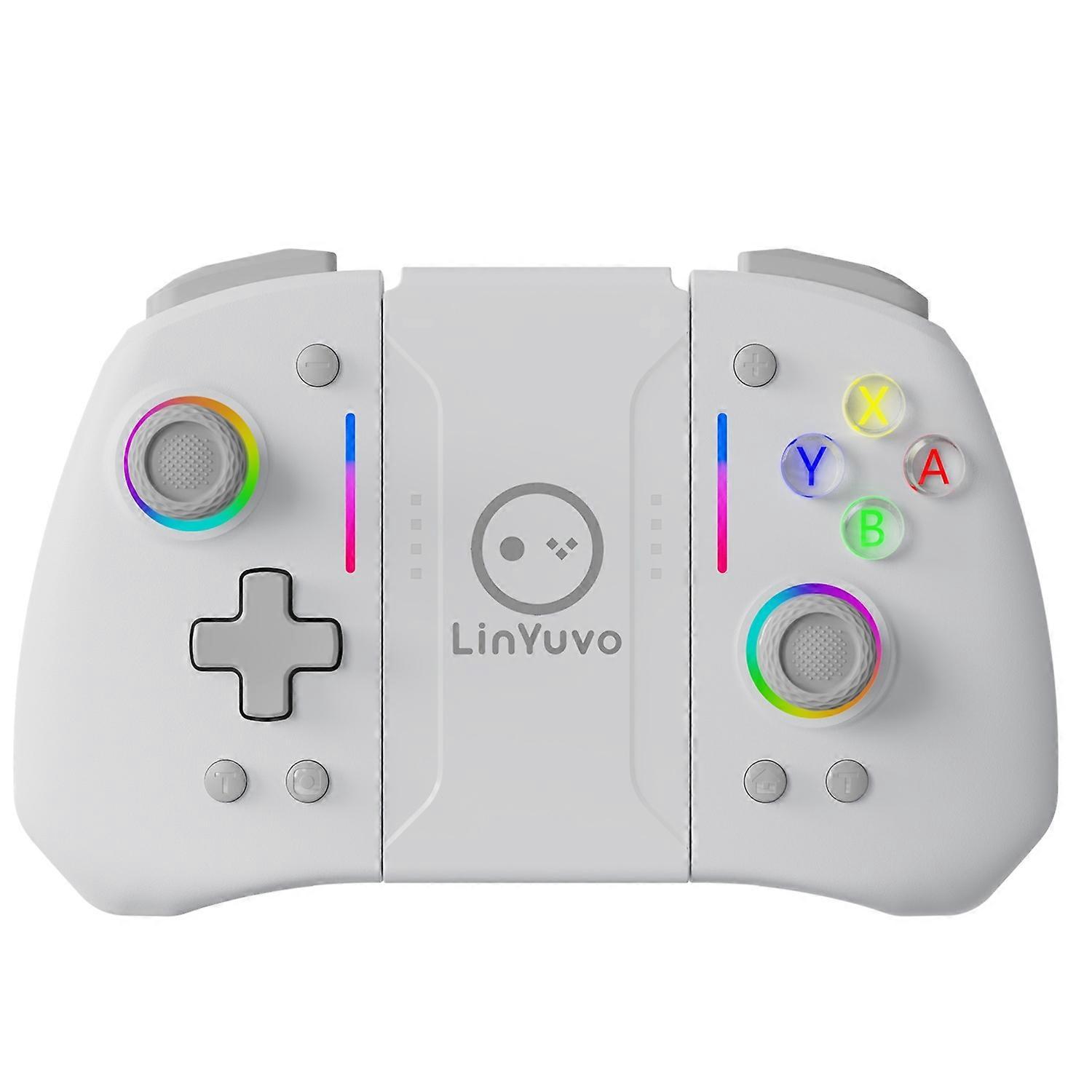 TKdaddy LINYUVO Für Nintendo Switch / Switch Lite / Switch OLED Joy-Con Wireless Controller mit RGB-Hintergrundbeleuchtung und Turbo-Funktion Weiß / Grau