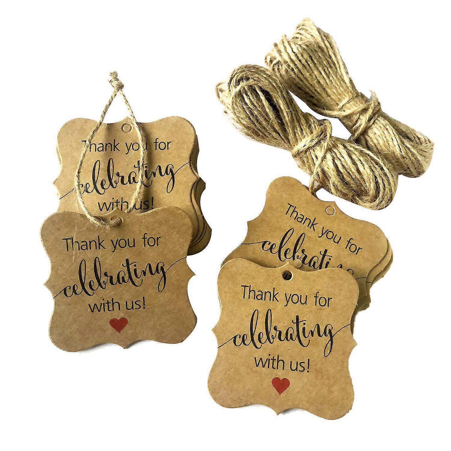 100 Pcs for Celebrating with Us Tags Kraft Paper Tags with Natural Twine for Baby Shower,Christmas