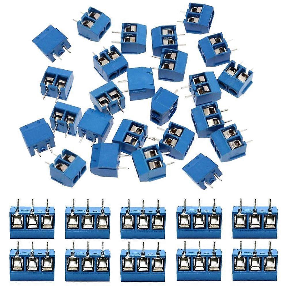 60Pcs 5mm Pitch 2 Pin & 3 Pin PCB Mount Screw Terminal Block Connector for (50 x 2 Pin, 10 x 3 Pin)