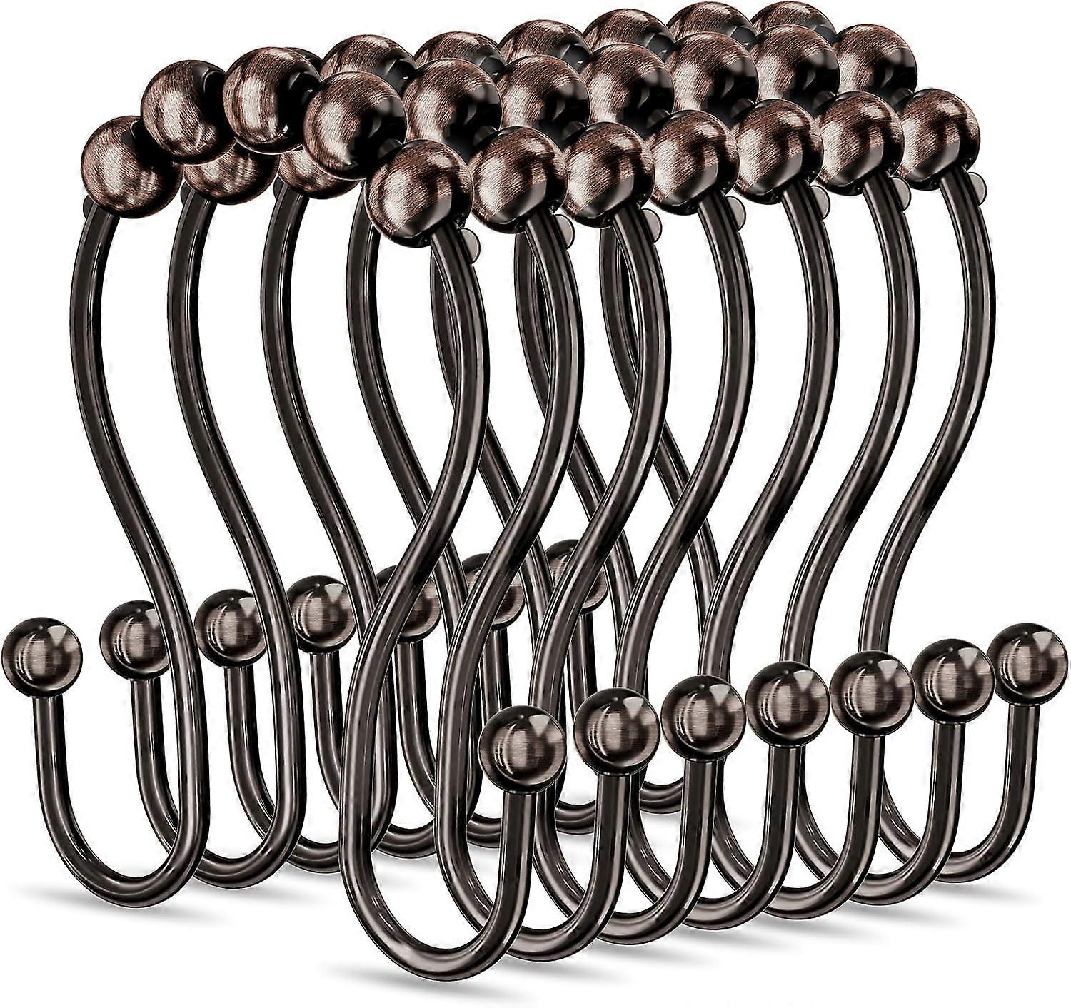 Shower Curtain Rings Rust-Resistant Metal Sliding Double Hooks for Shower Curtain Rod Towels, 12-Piece Set, Bronze
