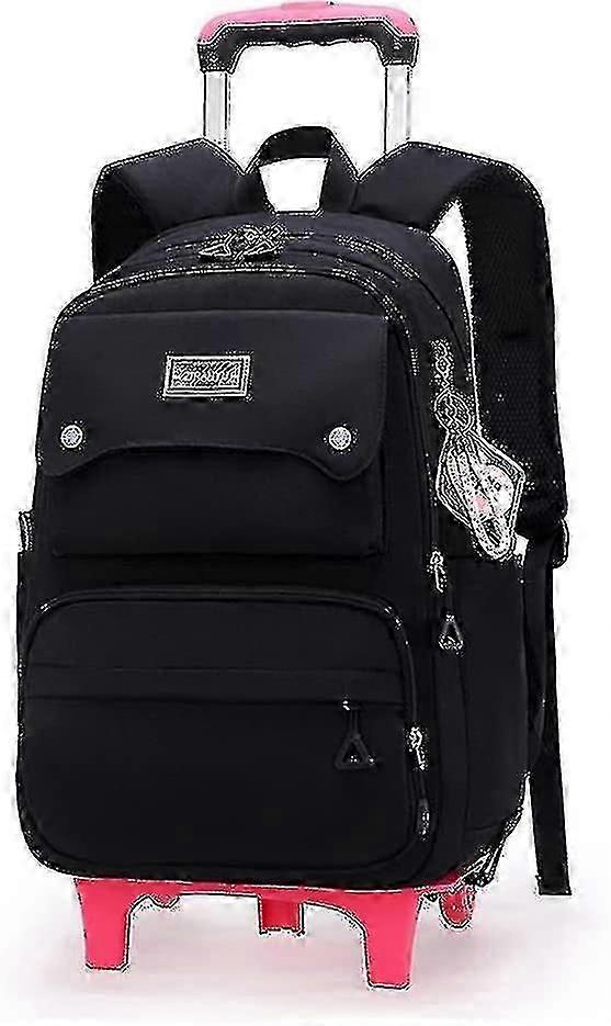 ソリッドカラーガールズローリングバックパックホイールスクールバッグ小学生トロリーデイパック屋外トラベルバッグ