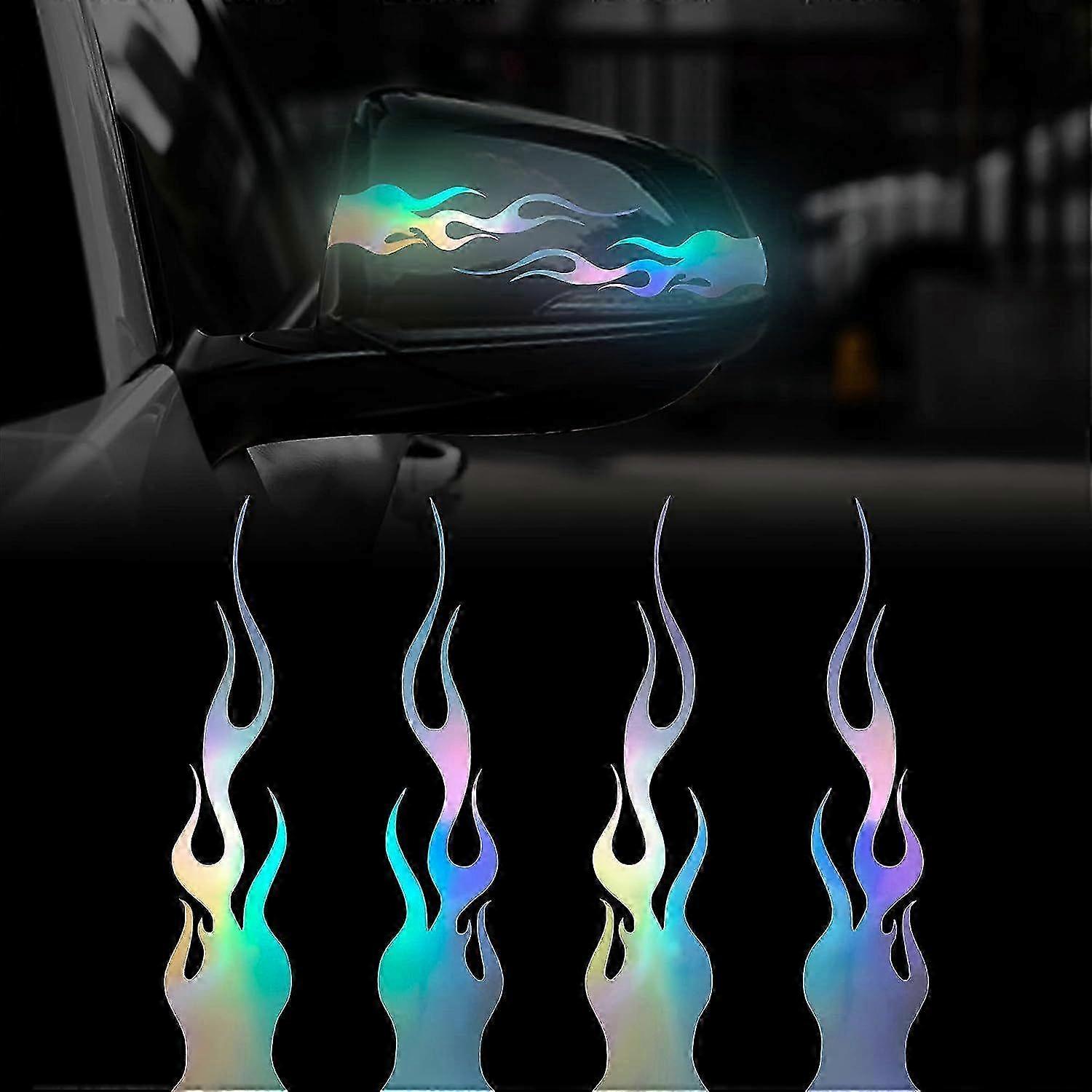 4 Pcs 5.7'' Flame Reflective Sticker for Car Vinyl Racing Sports Flame Stripe Decal for Golf Cart Off-Road Vehicles Motorcycles Bike(Gradient)