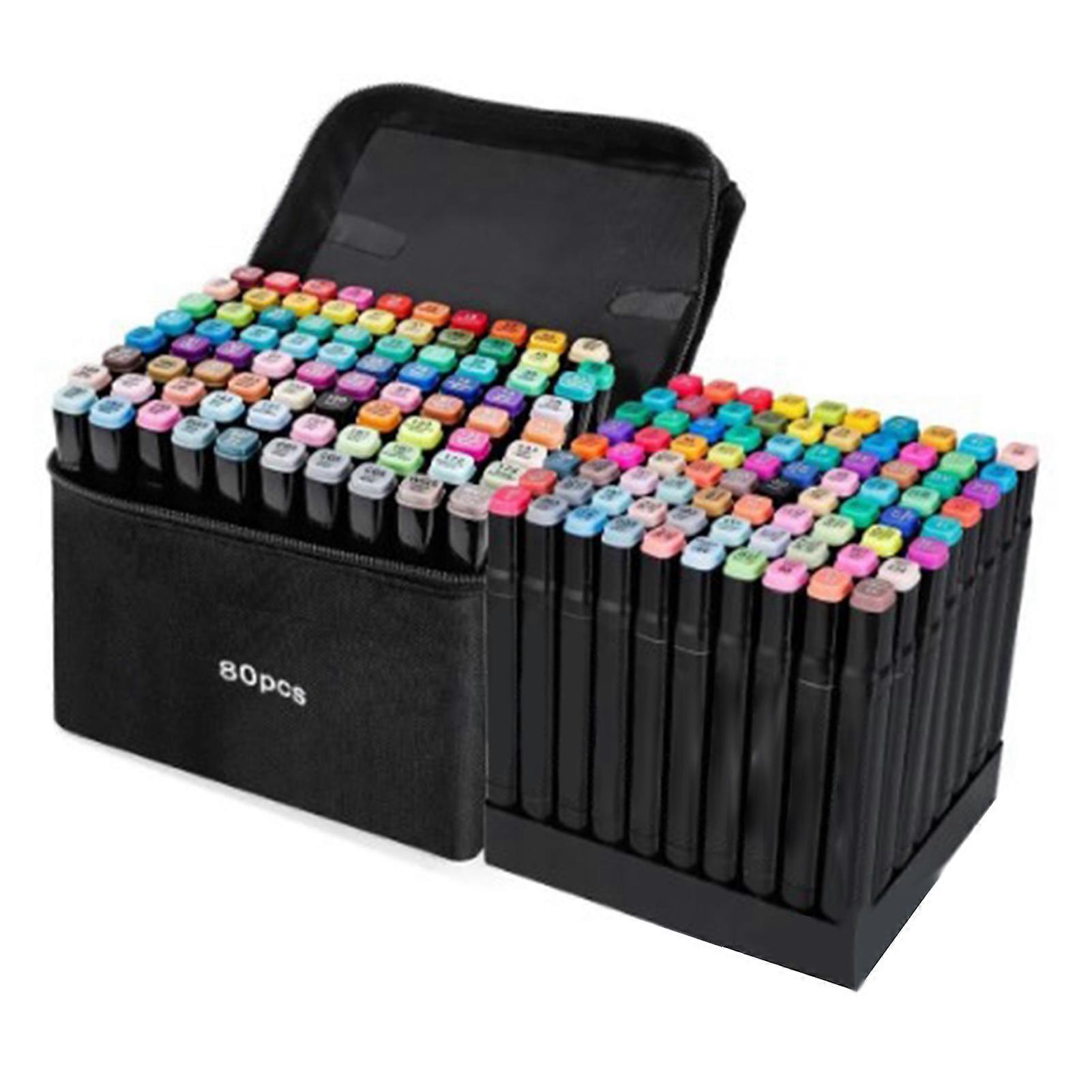80 Pcs Double Tip Markers Kit DIY Color Mixing Plastic Oil Pigment Portable Graffiti Markers with Base for Painting