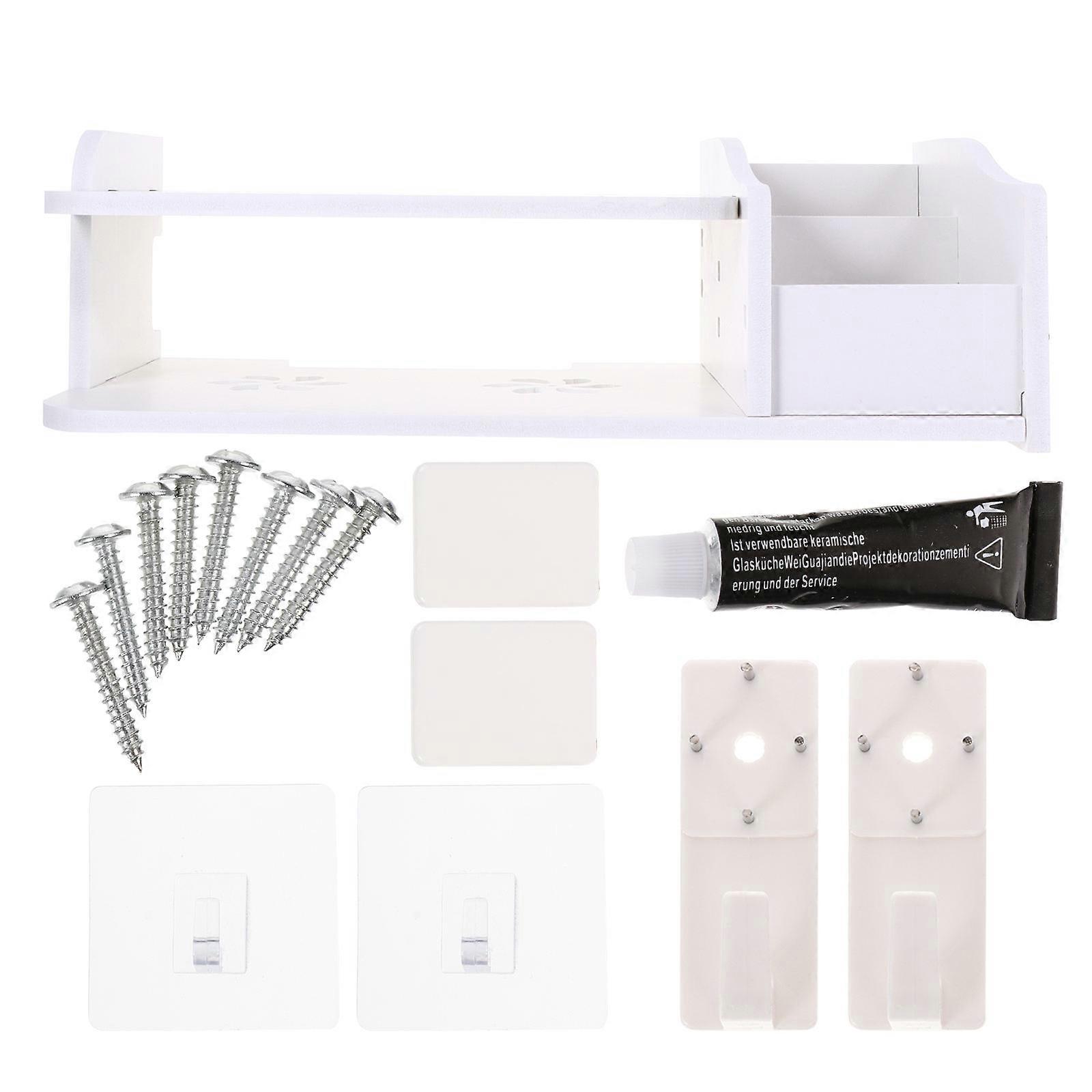Floating Wall Shelf Set-Top-Box Holder for Storing White Wood
