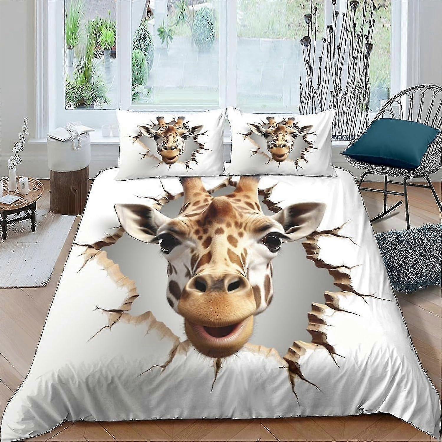 VCLUST Giraffe Printed Duvet Cover Set Bedding Set 3 Pieces Soft Microfiber Funny Style Quilt Cover with Pillowcases And Zipper Closure