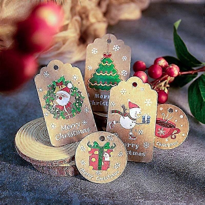 Exquisite 100pcs Christmas Card Christmas Gift Tags With Rope Tree Hanging Christmas Noface Santa Claus Labels Gift Wrapping DIY Supply