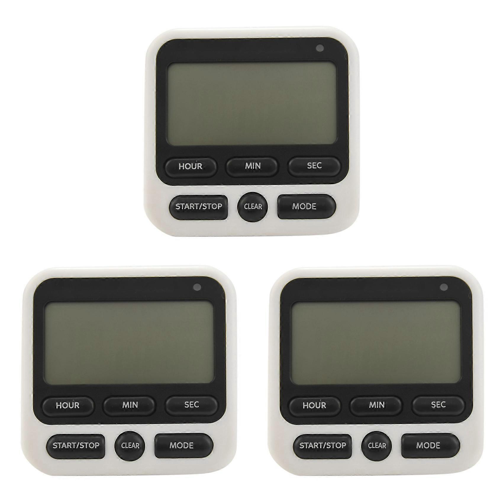 3X Digital Kitchen Timer with Mute/Loud Alarm Switch ON/OFF Switch, 12 Hour Clock & Alarm