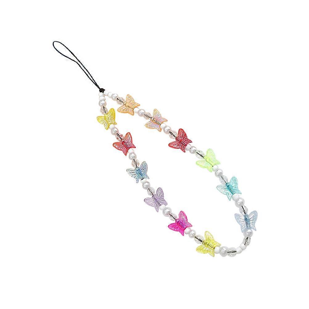 Phone Lanyards Butterfly-Style for Decoration 2Pcs Assorted Color Beaded Strap