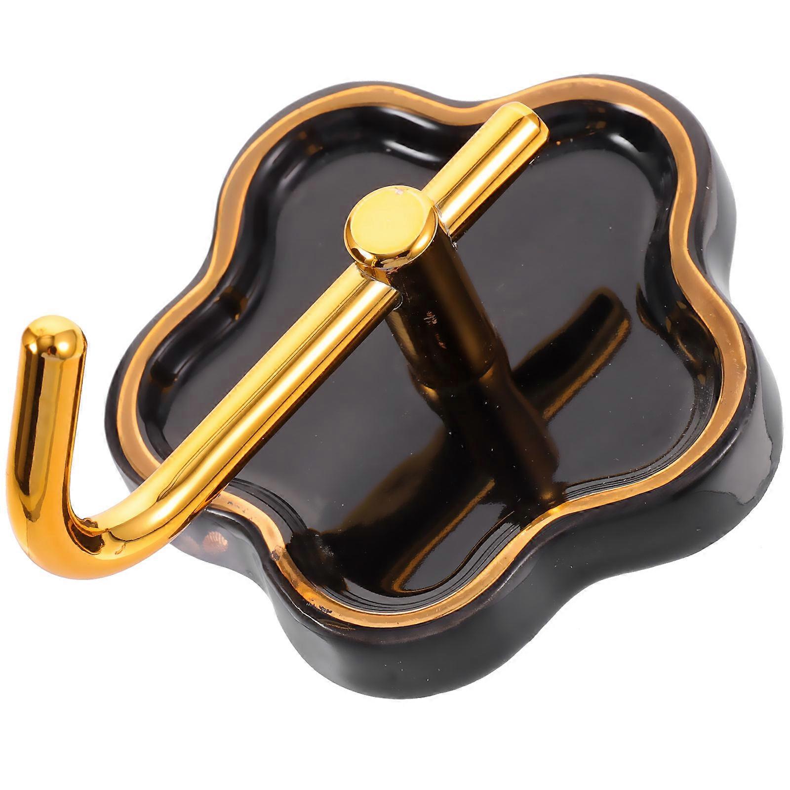 Ceramic Wall Hook Flower for Storage 4Pcs Black Wall Hanger