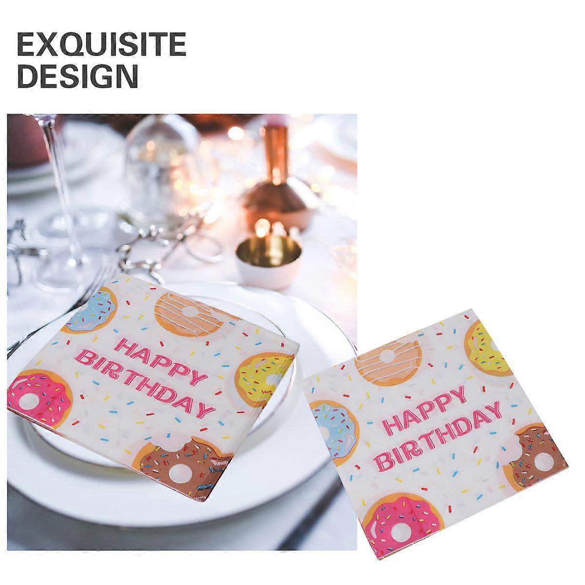 Donut Pattern Party Napkins for Birthday Use 40 Sheets Disposable Paper Napkins