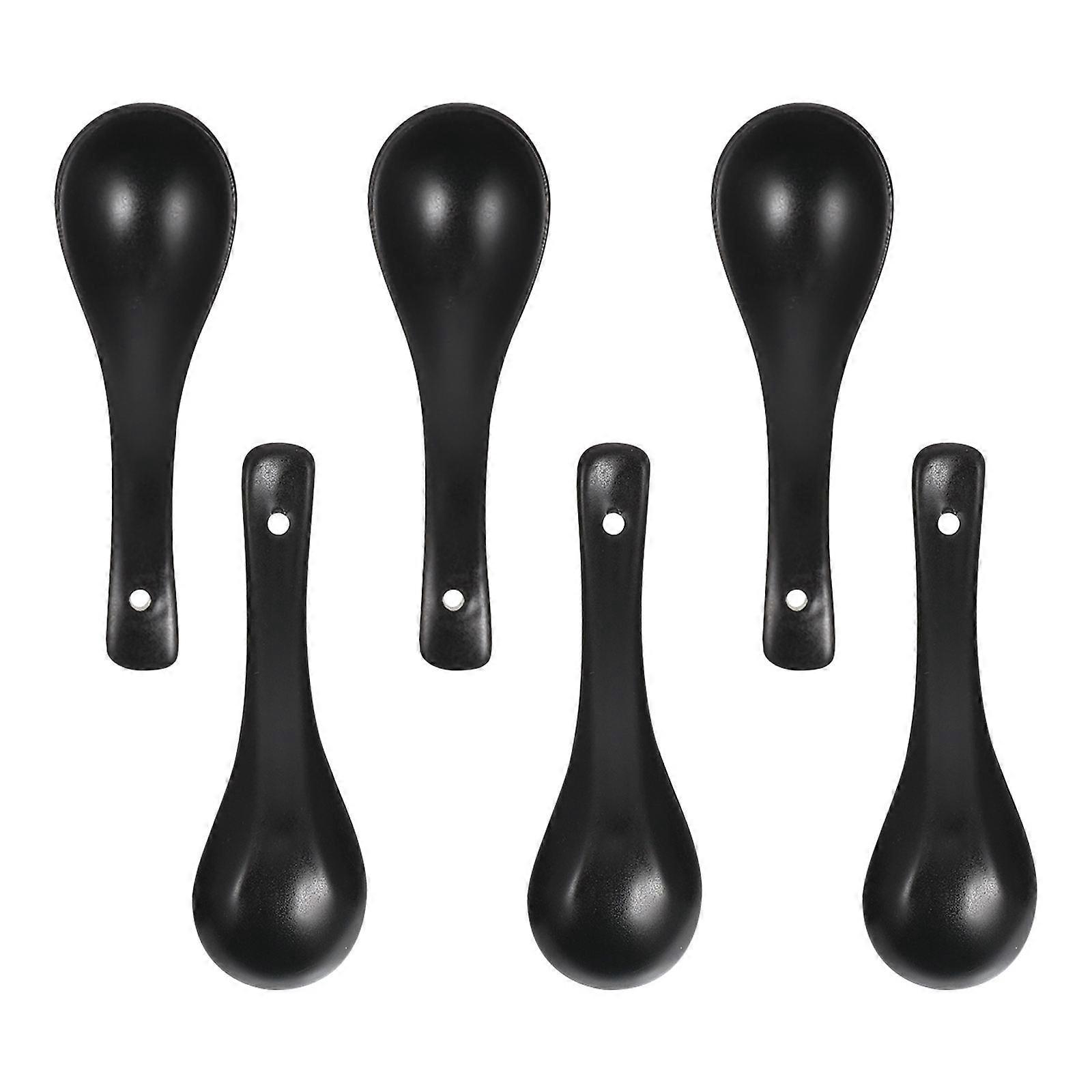 Black Ceramic Practical Spoons for Kitchen Use 6Pcs Smooth Rice Spoons