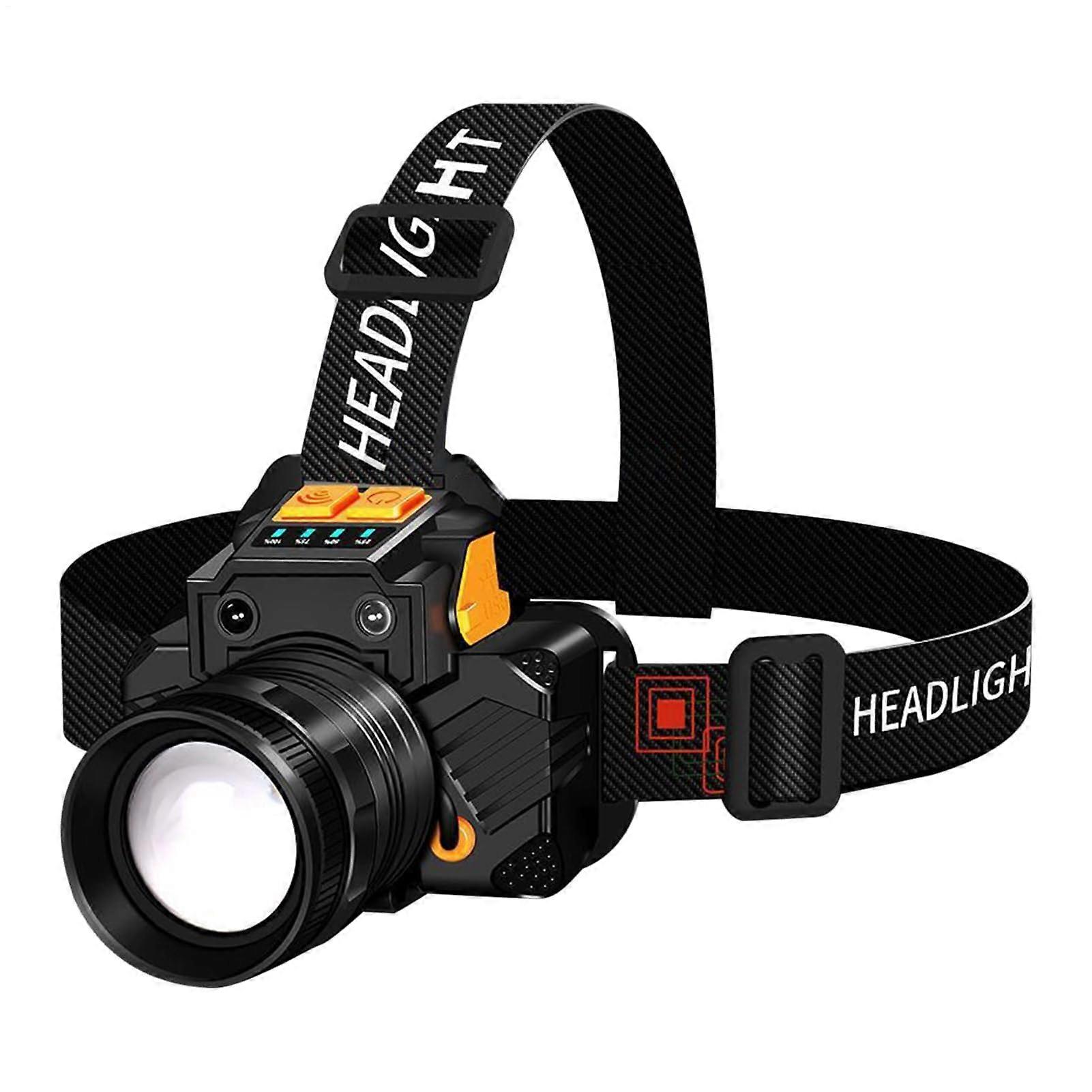 LED Headlamp Rechargeable With Motion Sensor Outdoor Flashlight For Mining Backpacking Construction Survival Running