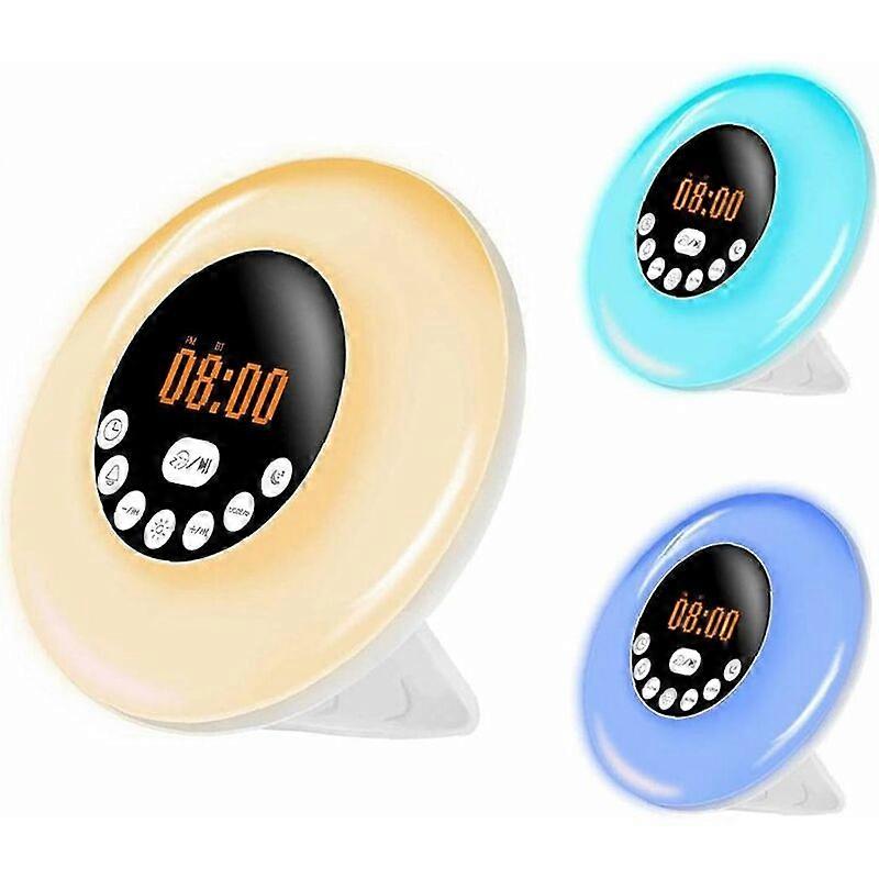 Wake Up Alarm Clock Night Light Sunrise Sunset Simulation RGB 7 Colors LED Night Lamp with Bluetooth Speaker Radio Sleep Wake Up Natural Noise Wake-Up