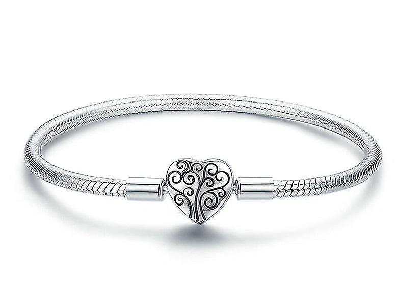 チャームペンダント19cm925スターリングシルバーツリーオブライフハートシェイプクラスプスネークチェーンブレスレット