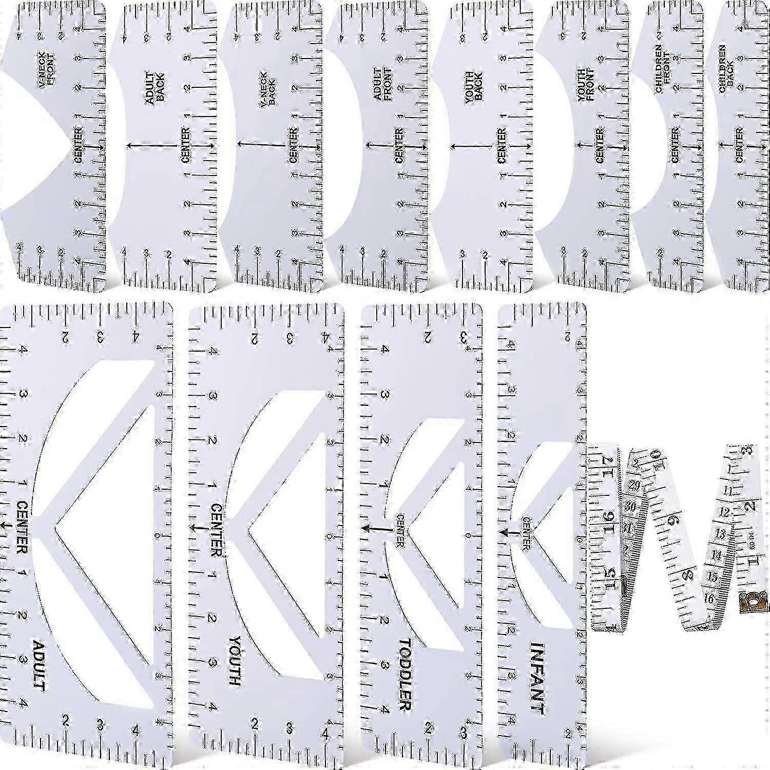 13 Piece -Shirt Ruler Guide Set: DIY Printing Rulers for Heat Press, Centered with Yvan Compatibility
