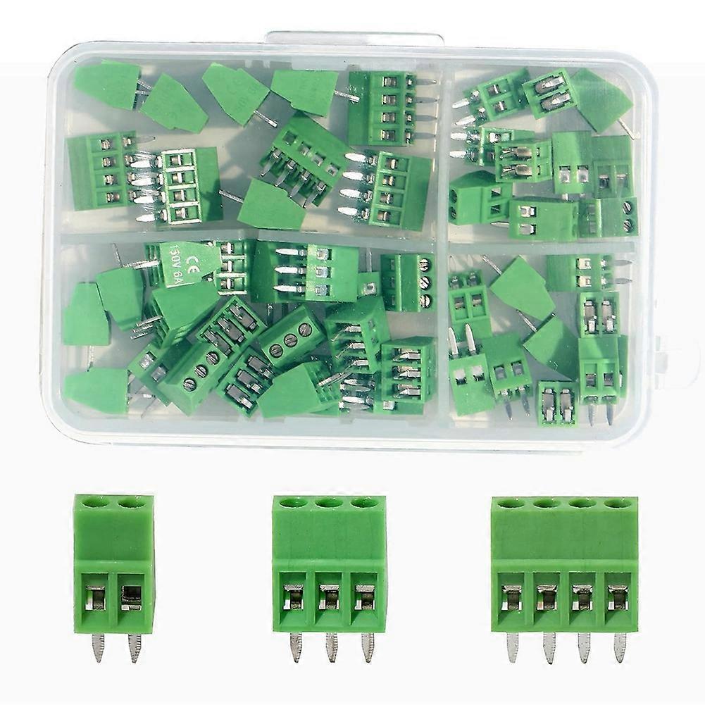 50PCS 2.54mm 0.1 Inch Pitch PCB Mount Screw Terminal Block Connector, 2P 3P 4P Terminals 150V 6A