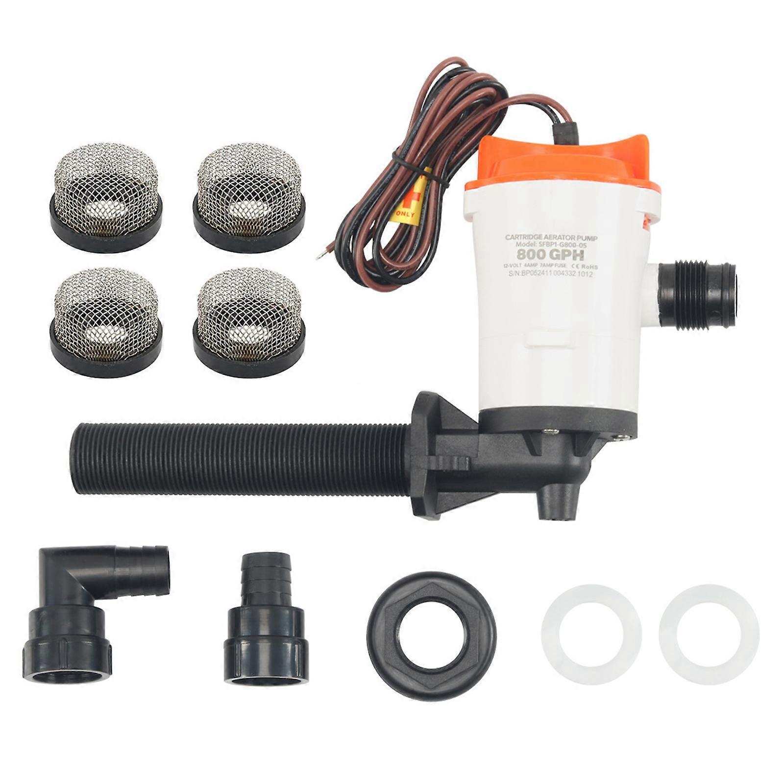 12V D-ual Purpose Pump And Stainless Mesh Filter 800GPH Flow Marine Grade For Anglers And Boat Owners Multicolor