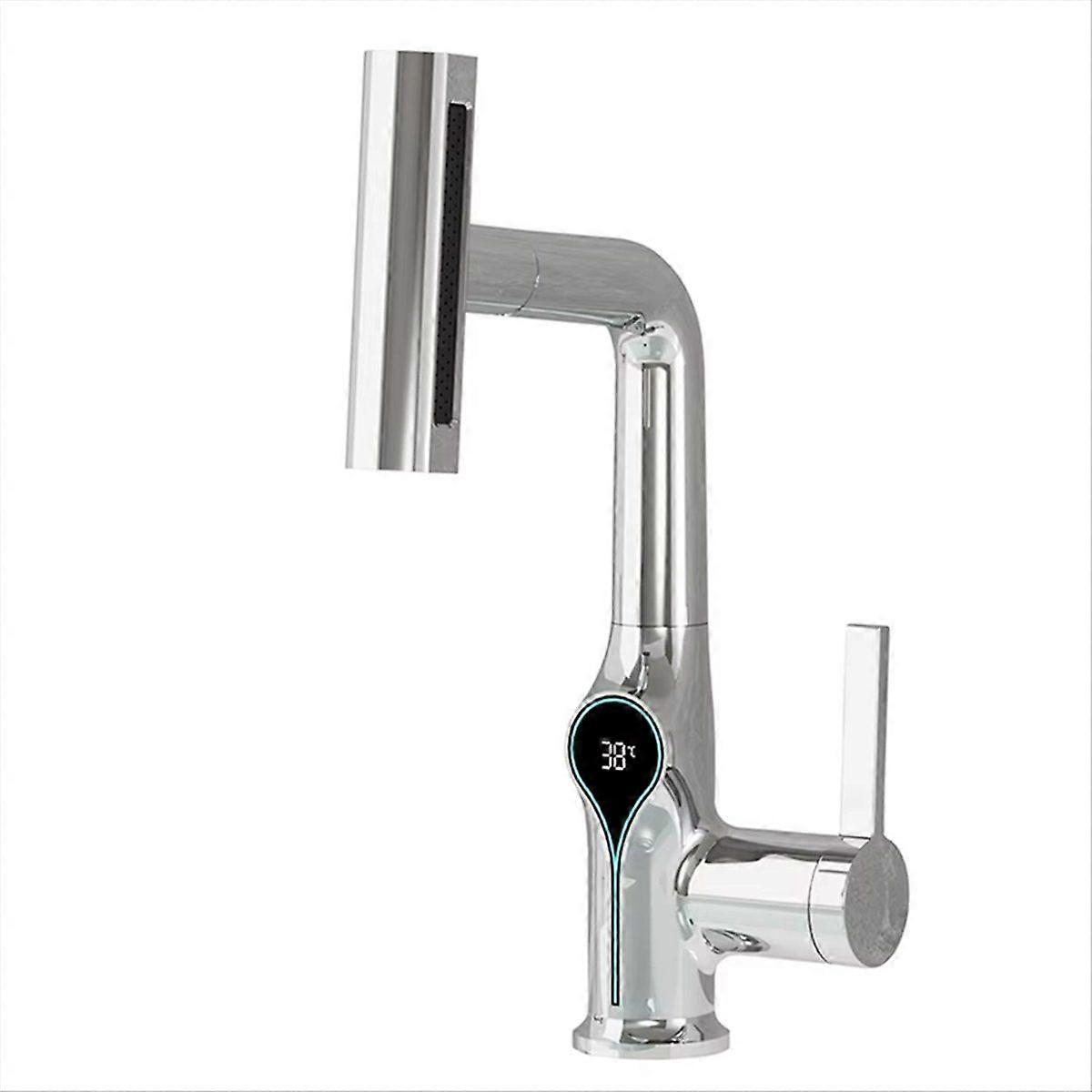 Waterfall Temperature Digital Display Basin Faucet Lift Up Down Stream Hot Cold Water Sink Mixer Ta