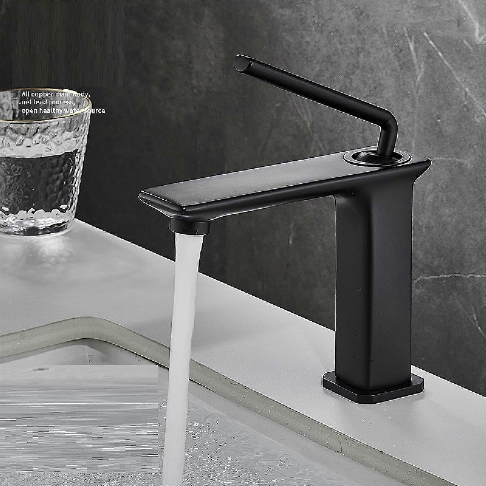 Full Copper Basin Faucet Black Dwarf Single Hole Hot And Cold Extended Bathroom Washbasin