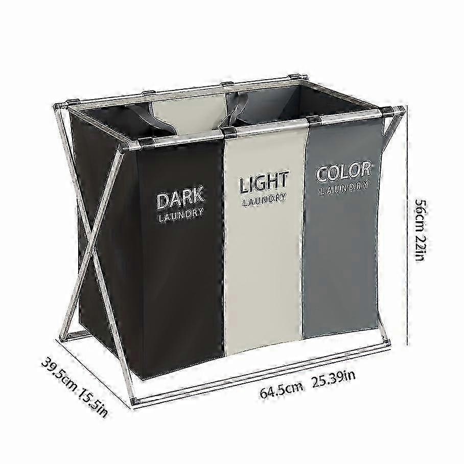 Trieur à linge à triple section - Cadre en aluminium durable et bacs élégants à 3 doublures - Pliable et peu encombrant