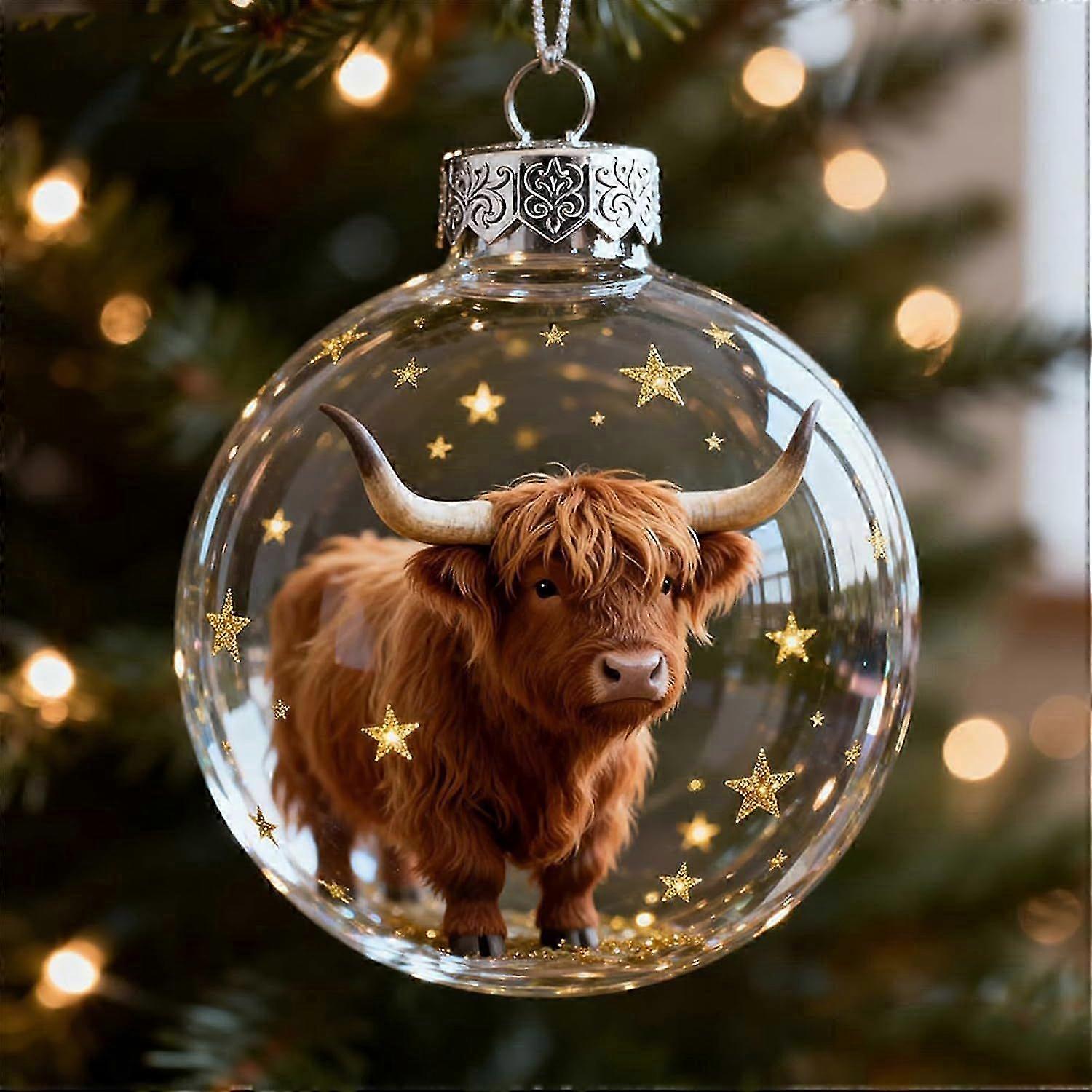 Collection Merveilles de la Faune 2026 : Décoration de Noël animalière 3D réaliste avec ornement en cristal et vache des Highlands