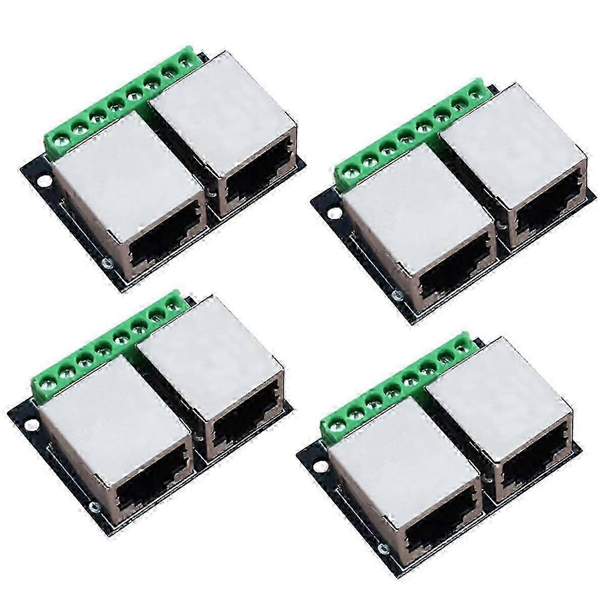 4PCS RJ45 Ethernet Dual Female Terminal Breakout Board with 3.5mm Pitch Shielded Network Connector Board