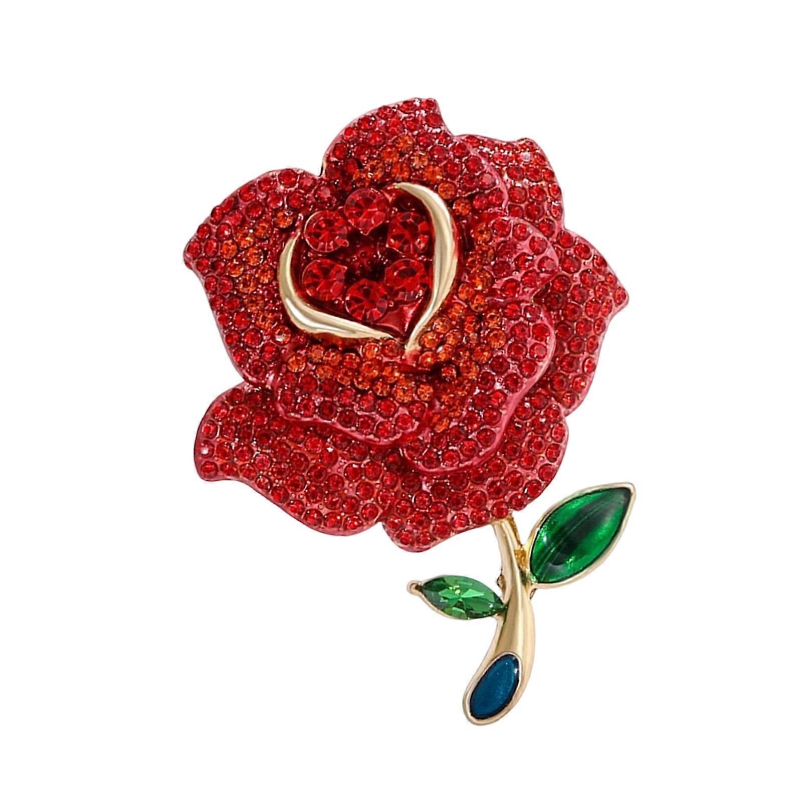 Elegant Metallic Flower Brooch With Secure Fastening Long Time Use for Anniversary Gifts and Event  Red