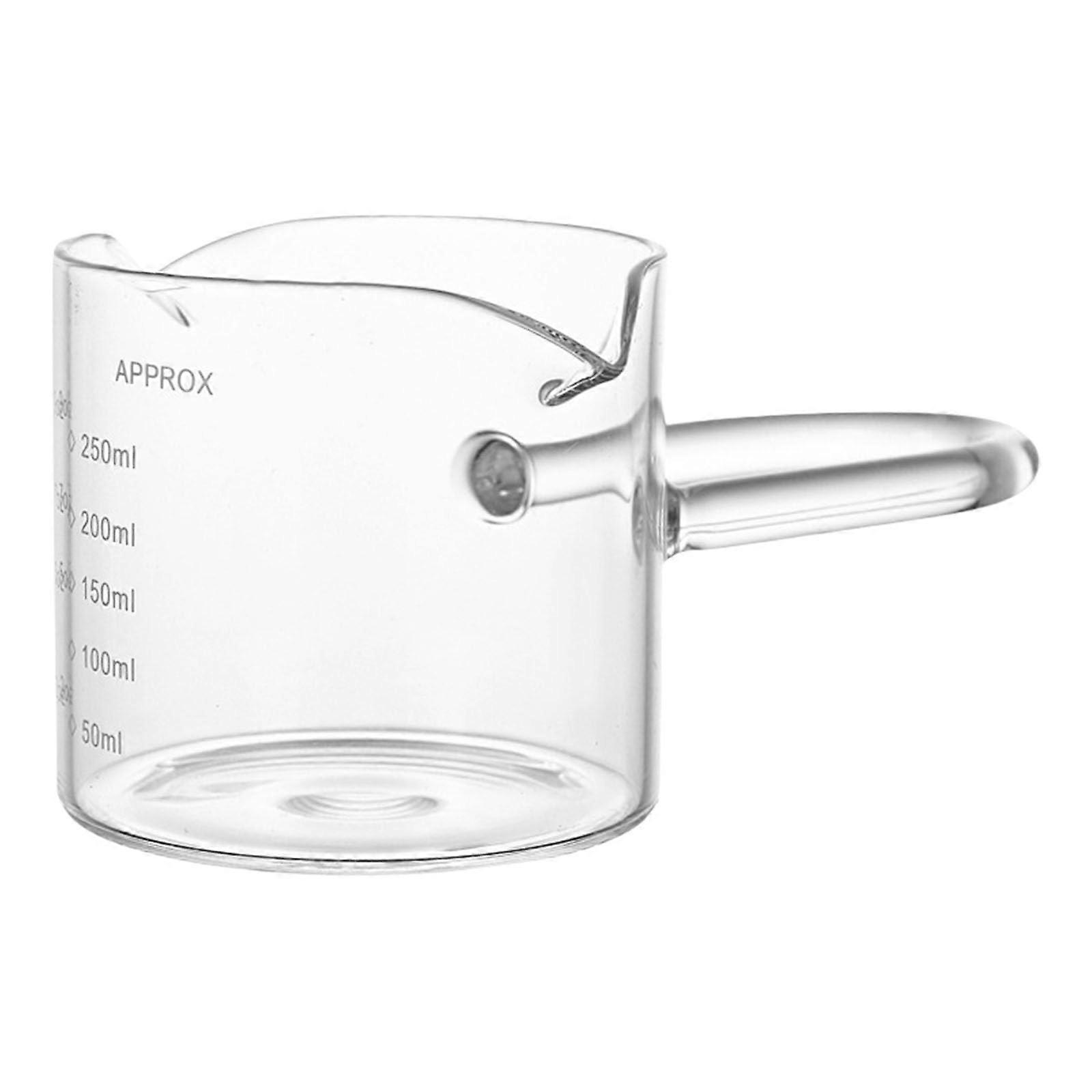 Milk Frothing Pitcher with Ergonomic Handle Double Spout Borosilicate Glass 250ml for Coffee Brewing