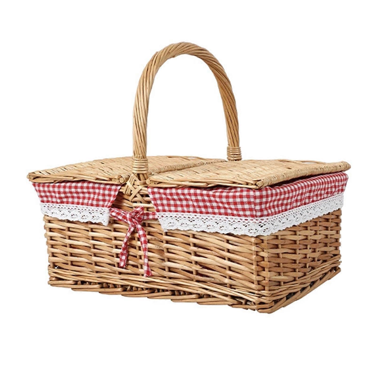 Handwoven Picnic Hamper with Lid and Liner Handwoven Storage Basket for Vegetables and Fruit Home Decoration Tool Multicolor