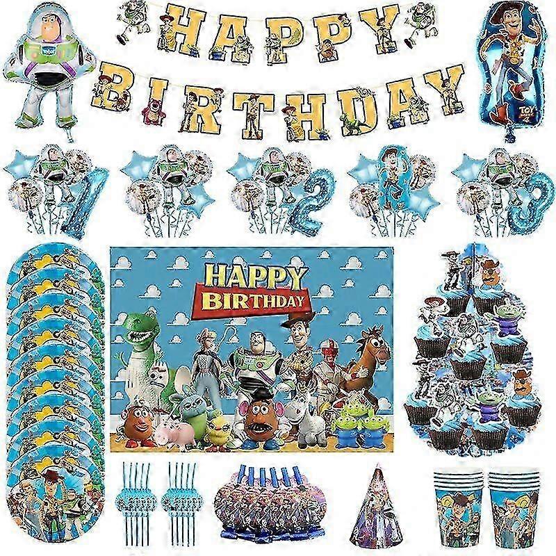 Toy Story Birthday Party Decoration Hudi Buzz Lightyea Balloon Disposable Tableware Supplier Paper Napkins Plate Gift Bag