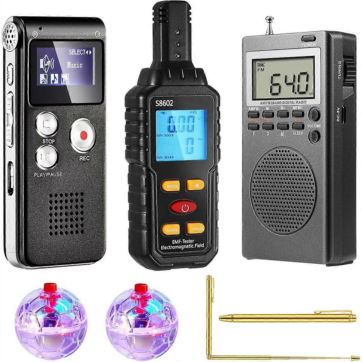 7 in 1 Equipment Kit Include EMF Meter LED Light Cat Ball Digital EVP Dowsing Investigation Paranor