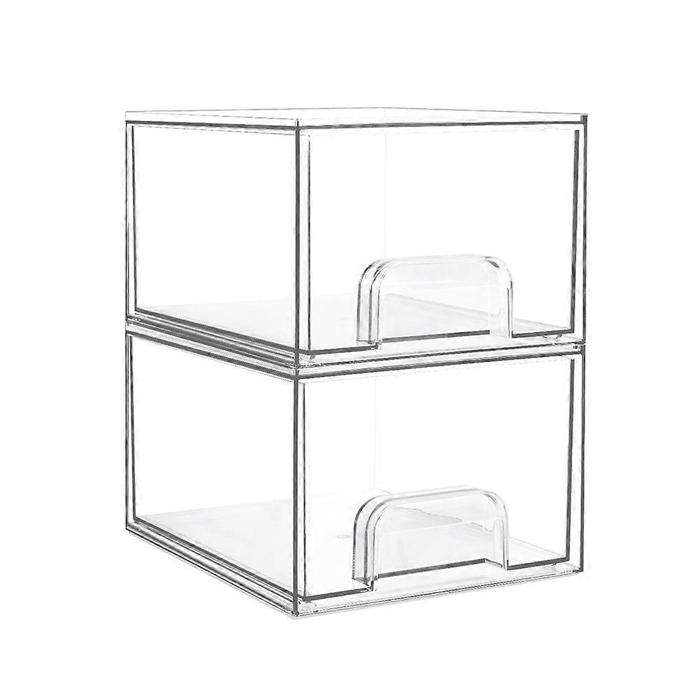 2PCS Clear Stackable Storage Drawers,Bathroom Makeup Organizer,Storage Bins for Home Organization and Storage