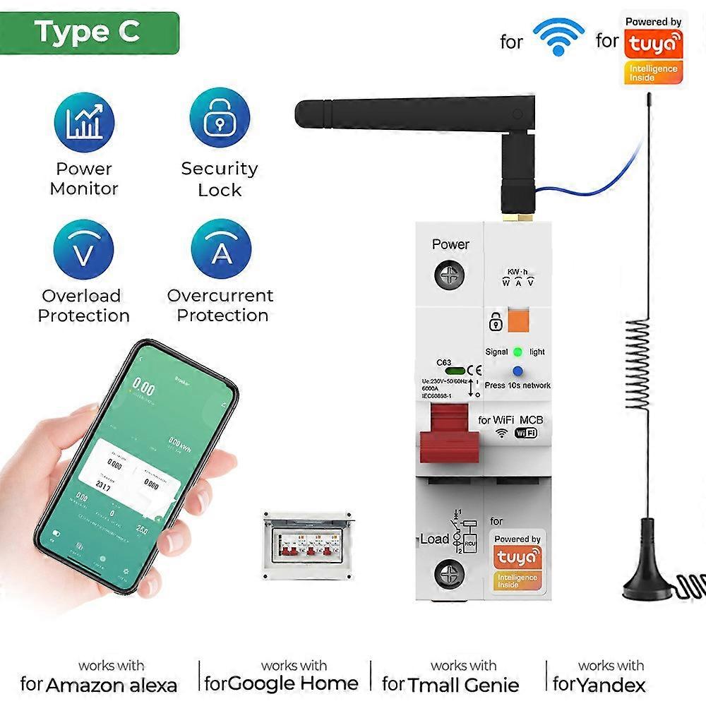 for For Tuya for wifi metering circuit breaker with leakage protection 63A switch