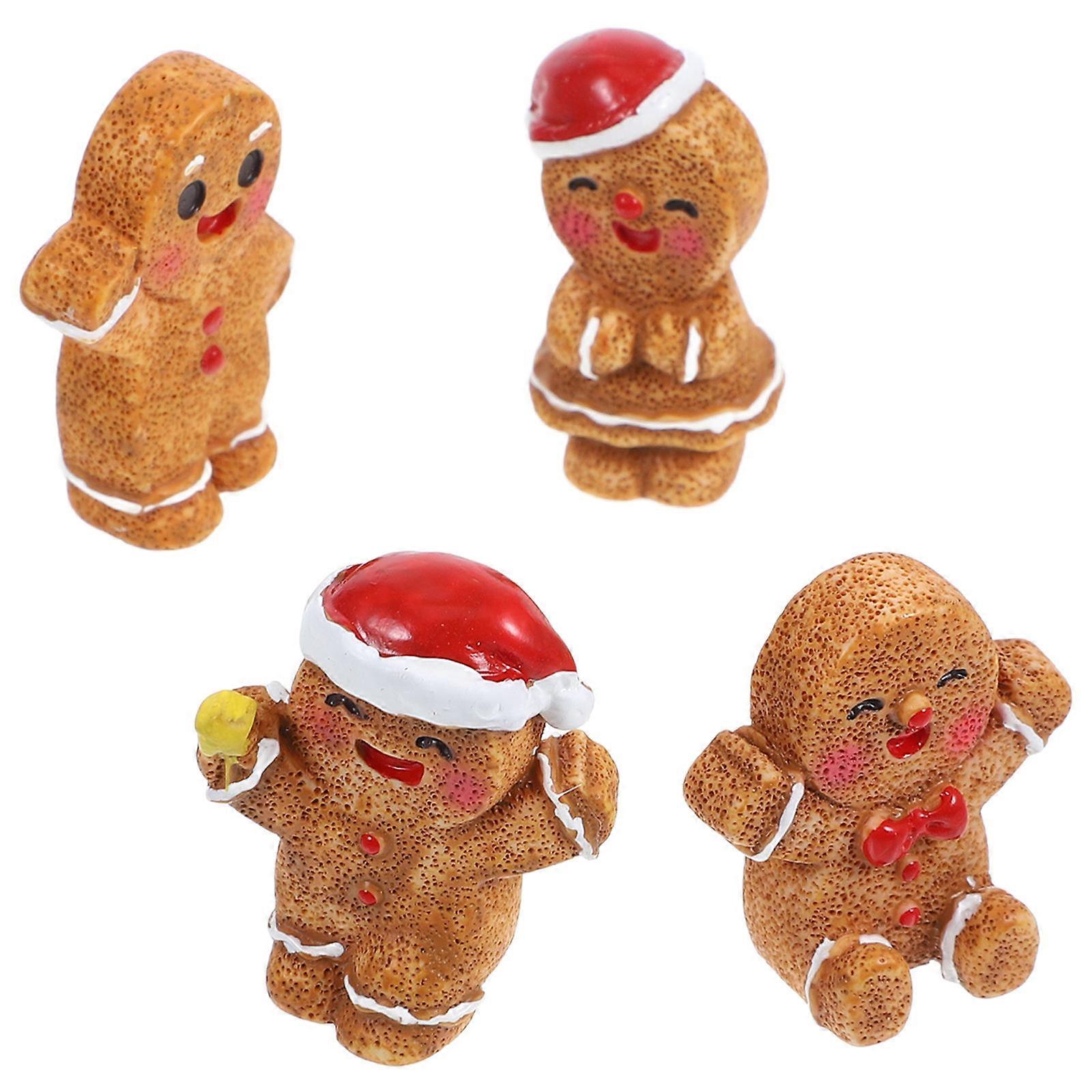 Gingerbread Man Mini Resin Decorations for Home 4Pcs Figurines Set