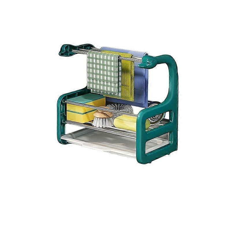 Kitchen Sink Organizer with Towel Bar, 2 Tier Storage Rack with Sponge Holder and Drip Tray