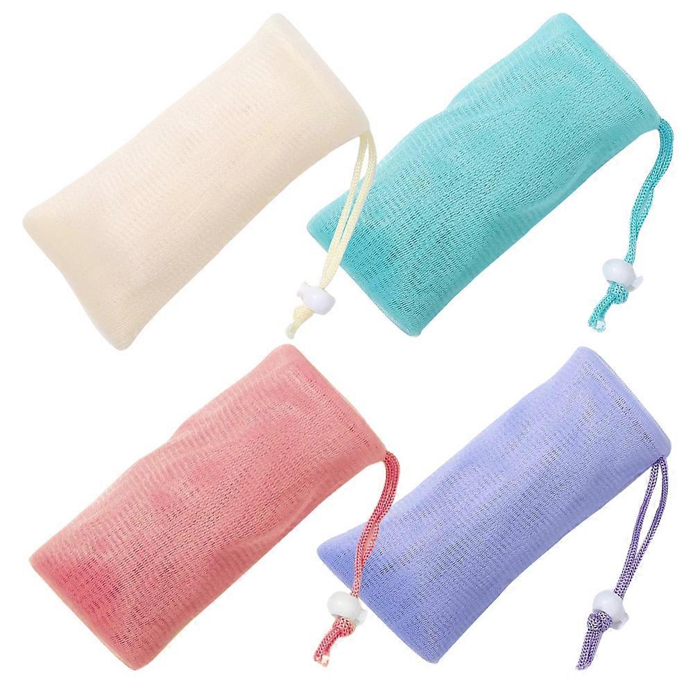 Exfoliating Soap Pouch 4Pcs Mesh Bag Drawstring Design For Travel Shower Use Assorted Color And Portable Functionality