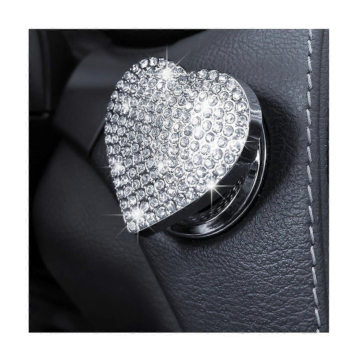 Heart Shape Car Engine Start Button Cover with Sparkling Rhinestones, Zinc Alloy Ignition Protector White