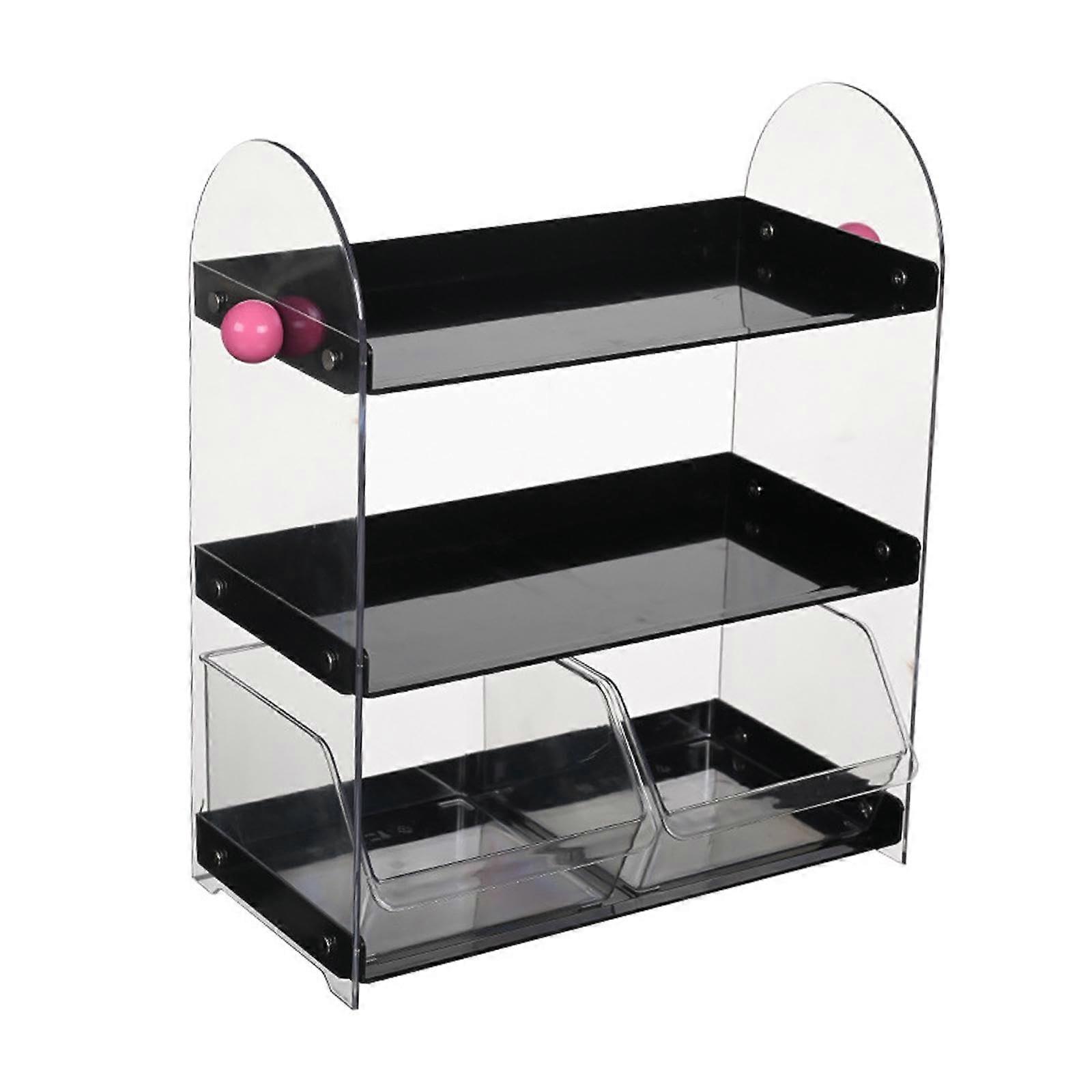 Black 3 Tier Coffee Mug Rack and Countertop Spice Holder with Dual Drawer Storage