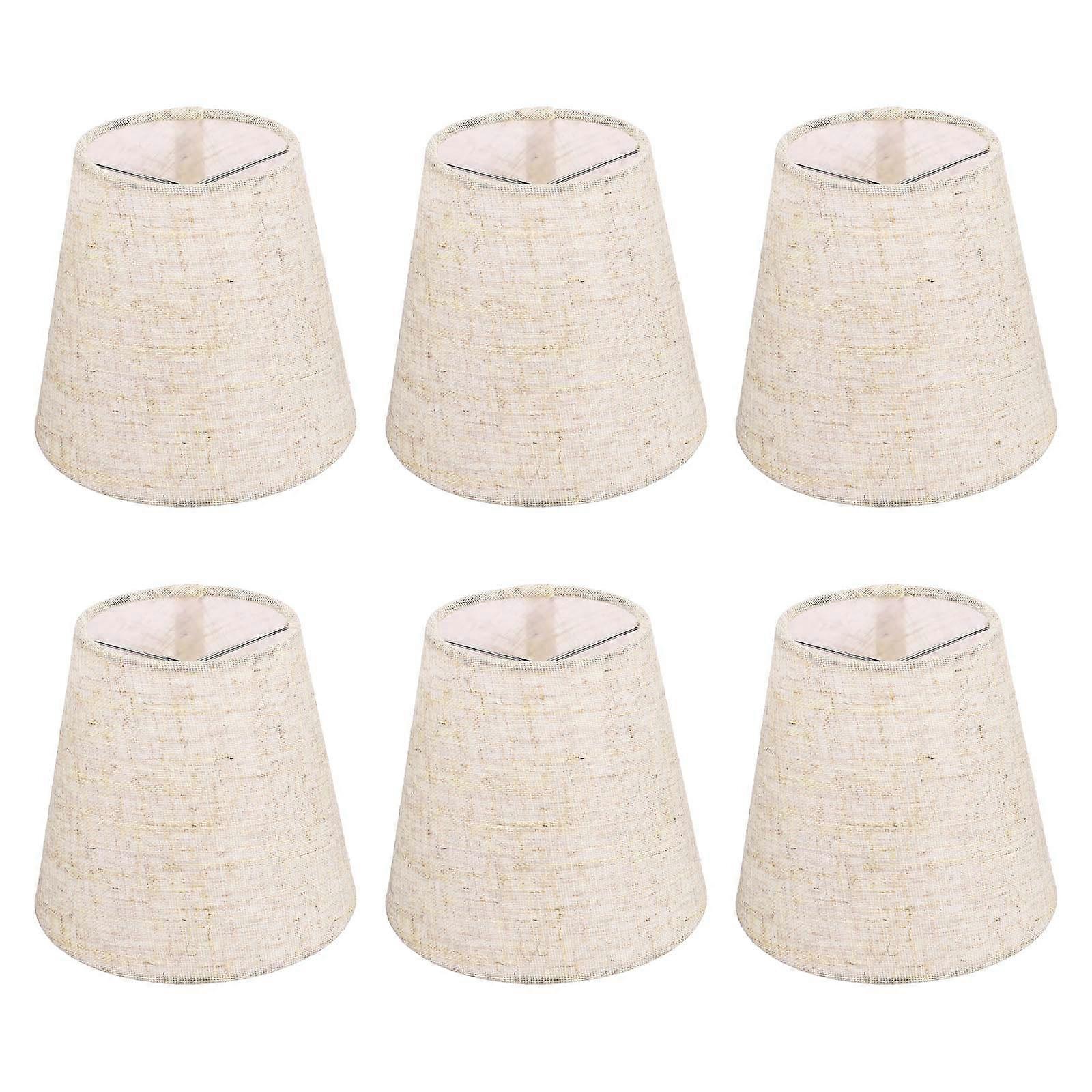 Set of 6 Natural Linen Clip On Lamp Shades, Mini Chandelier Style for Table and Wall Lamps